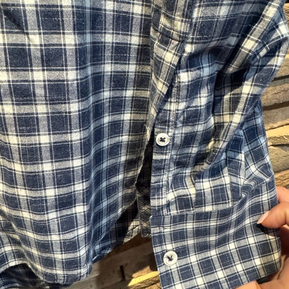 Billy Reid Navy Plaid Shirt Standard Cut L - Picture 4 of 4